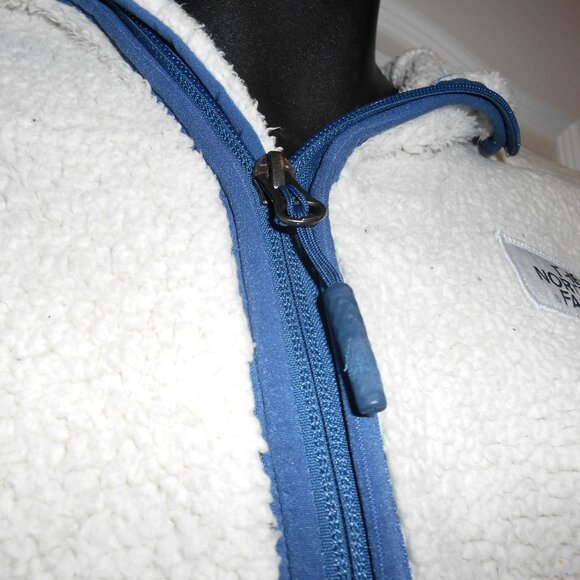 THE NORTH FACE SHERPA ZIPPER POCKET HOODIE PULLOVER JACKET BEIGE BLUE MENS XL - Picture 4 of 12